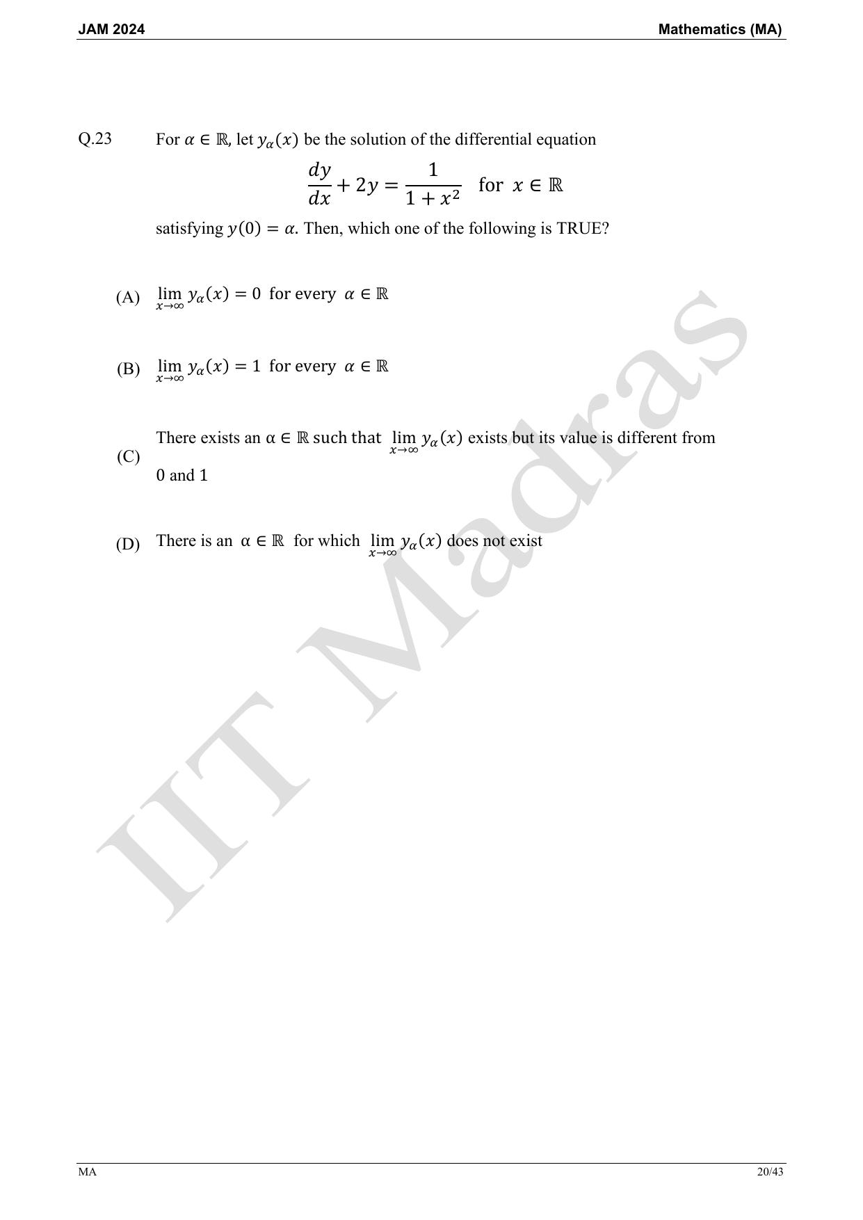 IIT JAM 2024 Mathematics (MA) Master Question Paper - Page 20