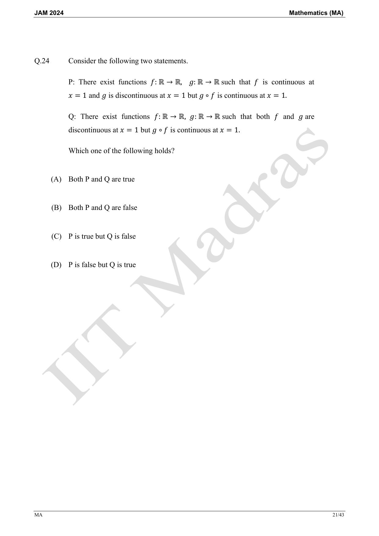IIT JAM 2024 Mathematics (MA) Master Question Paper - Page 21