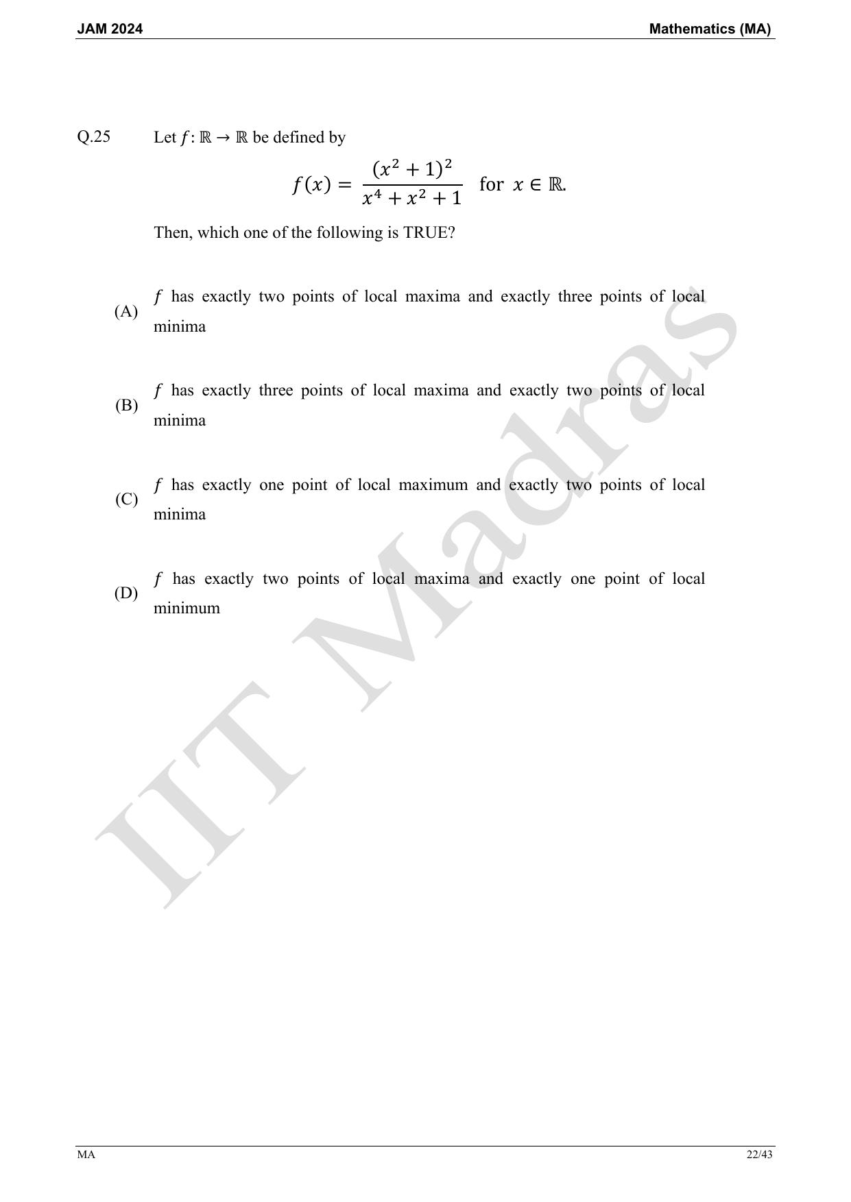 IIT JAM 2024 Mathematics (MA) Master Question Paper - Page 22