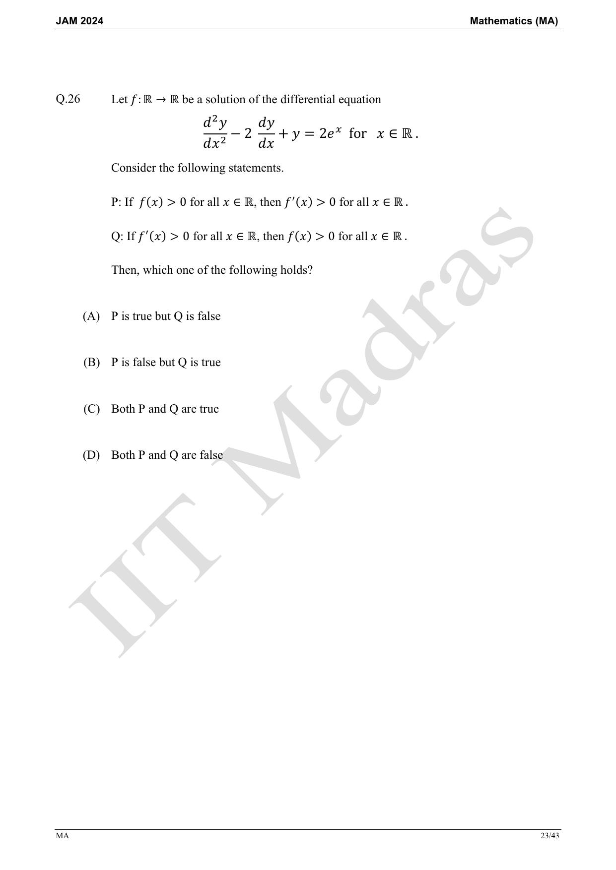 IIT JAM 2024 Mathematics (MA) Master Question Paper - Page 23