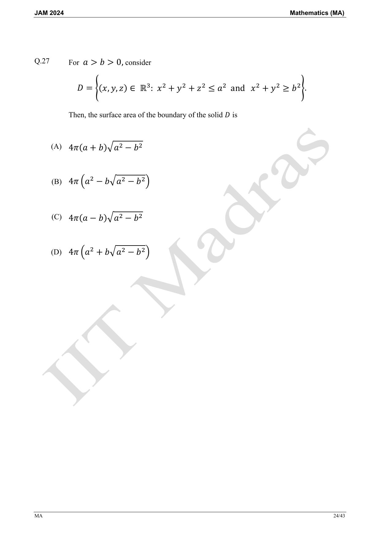 IIT JAM 2024 Mathematics (MA) Master Question Paper - Page 24