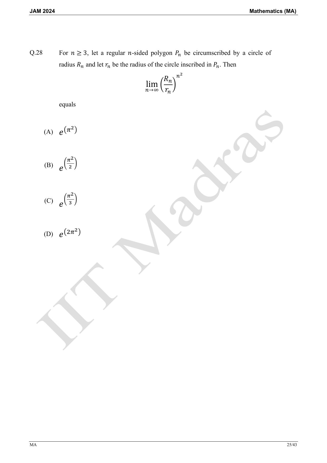 IIT JAM 2024 Mathematics (MA) Master Question Paper - Page 25