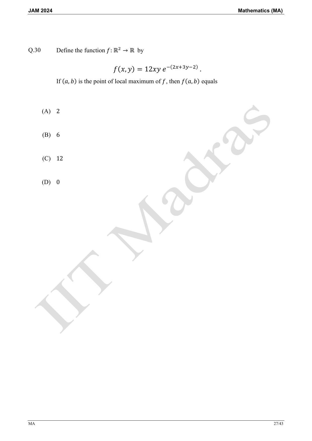 IIT JAM 2024 Mathematics (MA) Master Question Paper - Page 27
