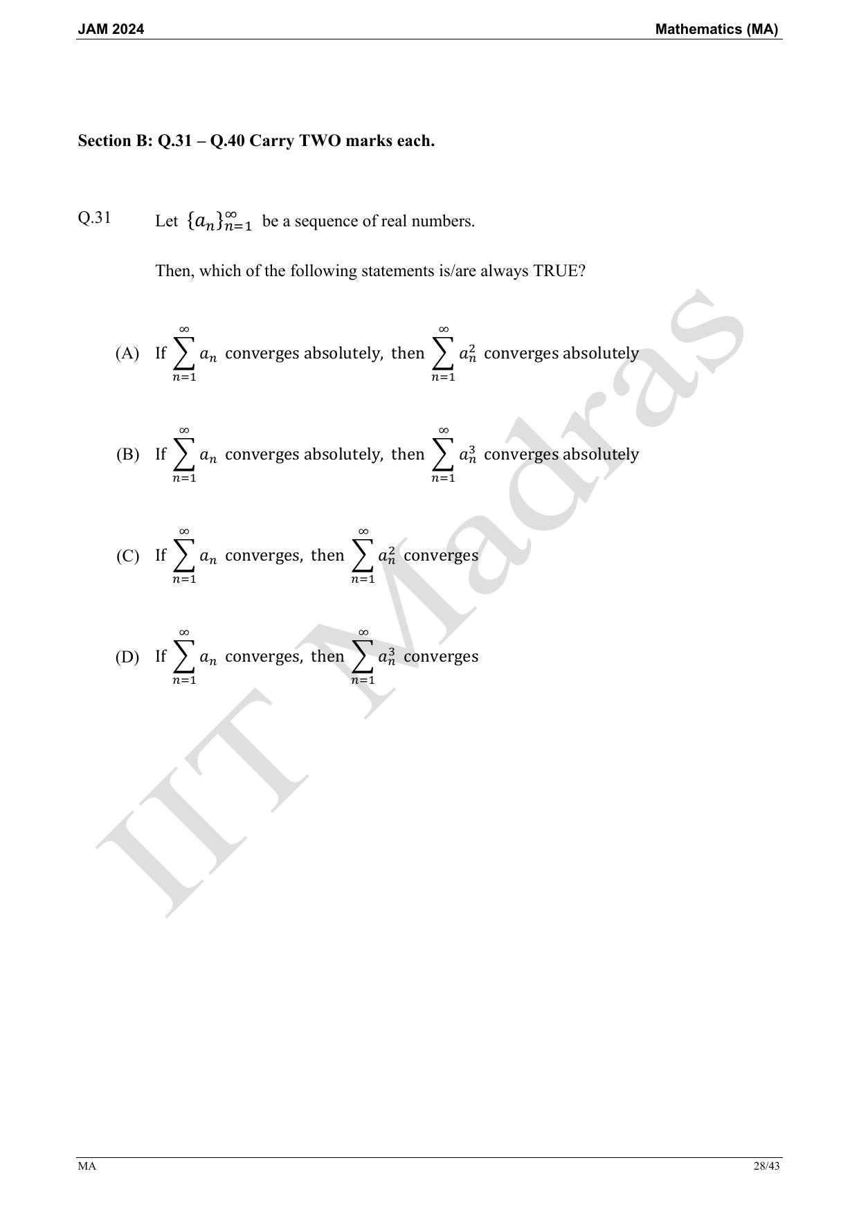 IIT JAM 2024 Mathematics (MA) Master Question Paper - Page 28