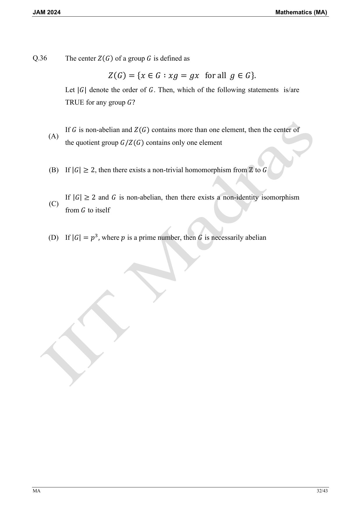 IIT JAM 2024 Mathematics (MA) Master Question Paper - Page 32