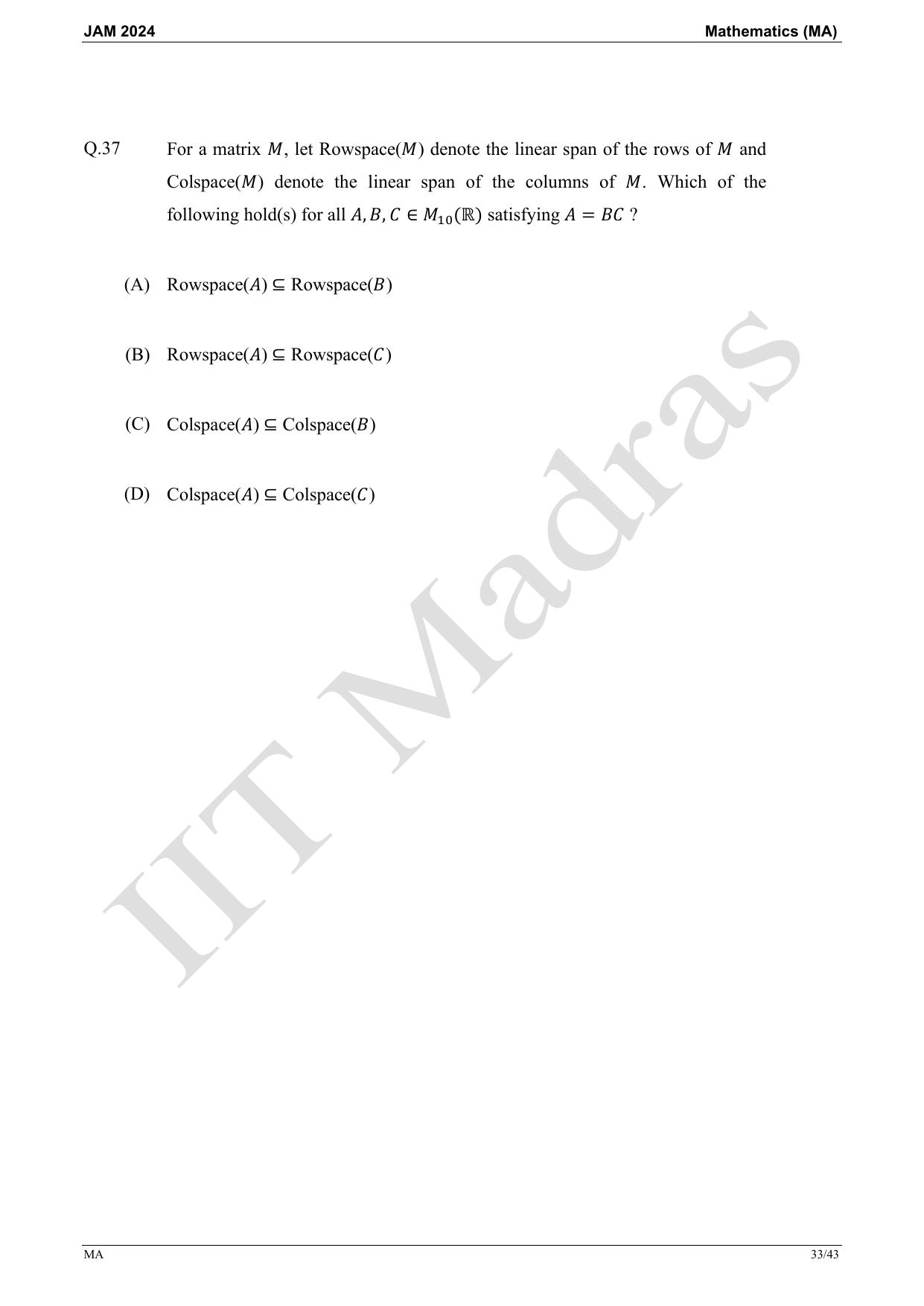 IIT JAM 2024 Mathematics (MA) Master Question Paper - Page 33