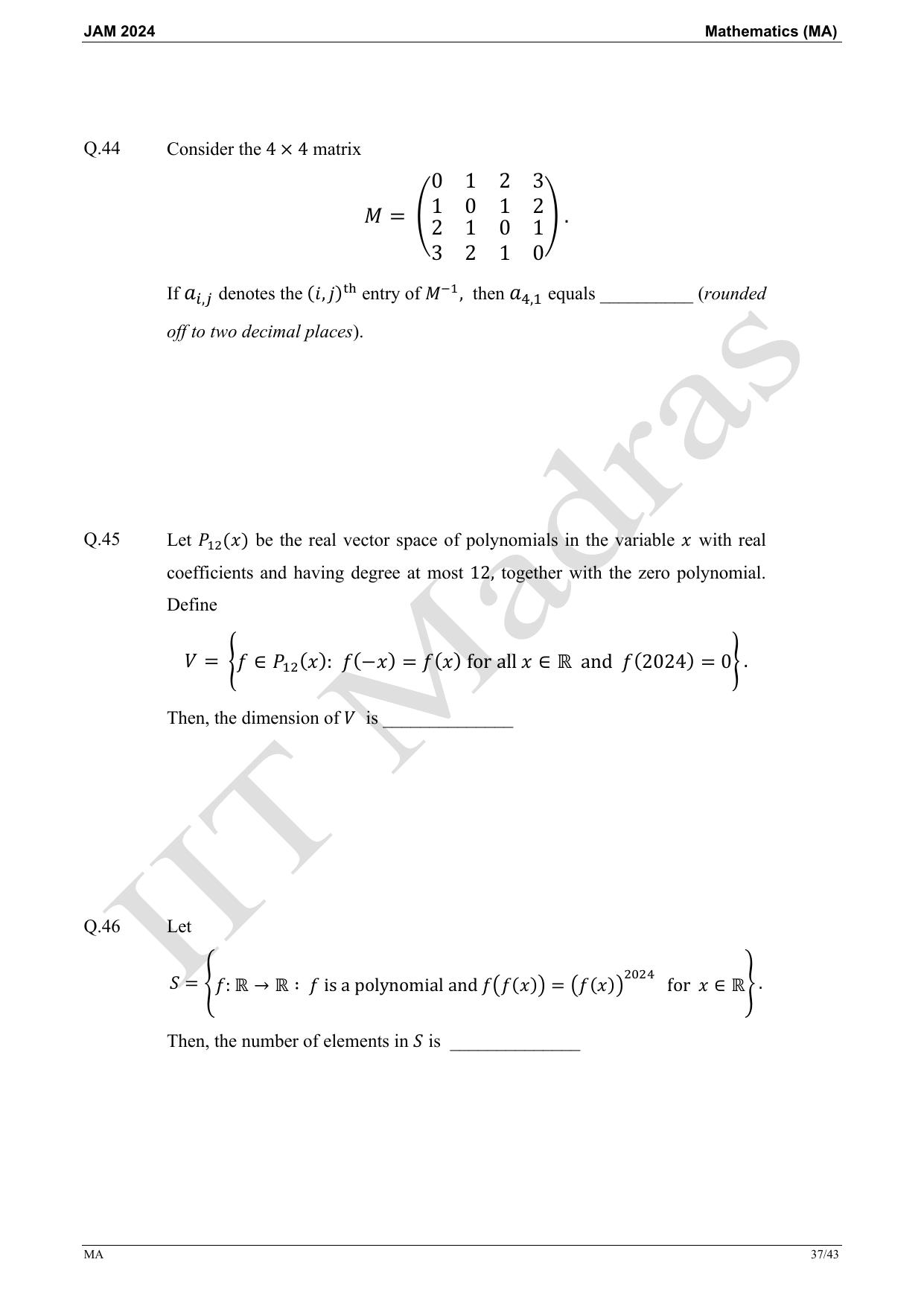 IIT JAM 2024 Mathematics (MA) Master Question Paper - Page 37