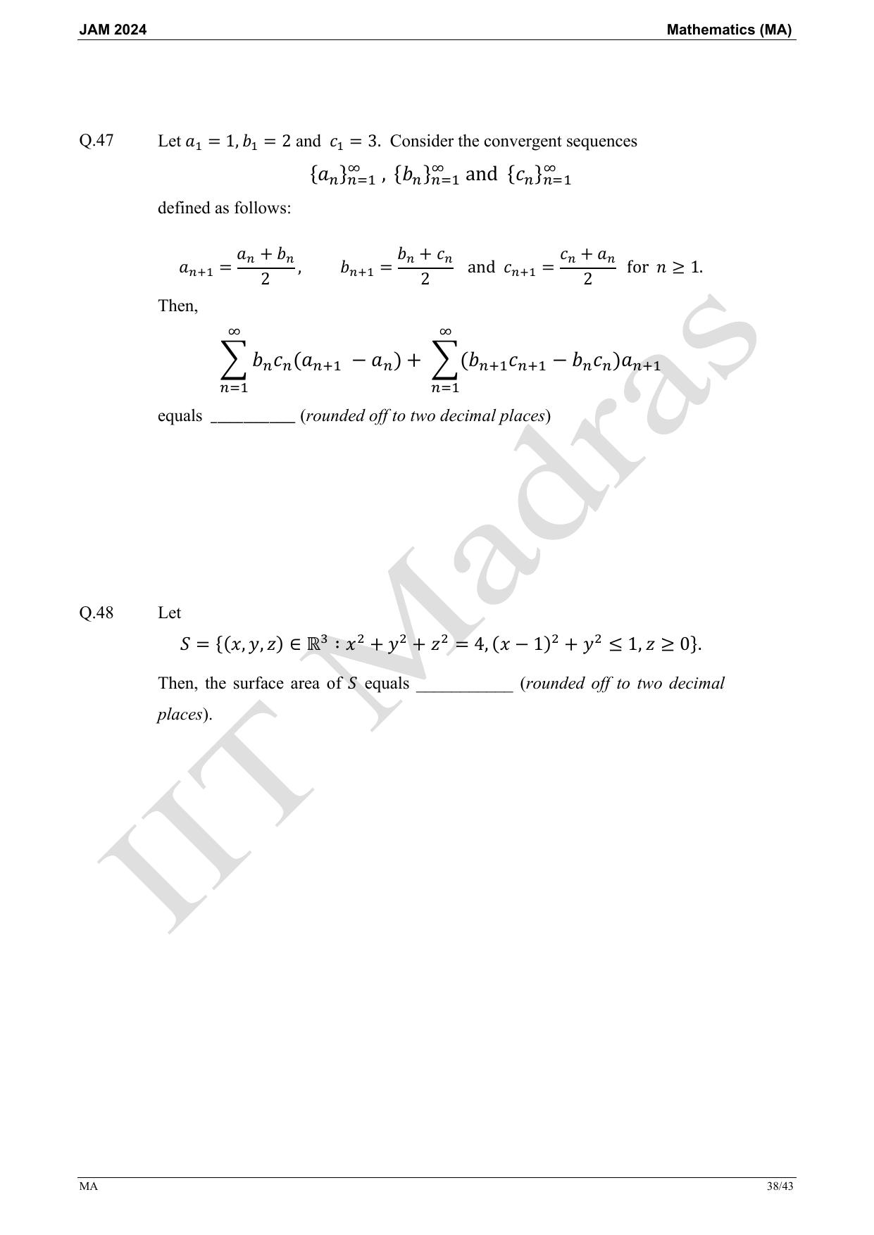 IIT JAM 2024 Mathematics (MA) Master Question Paper - Page 38
