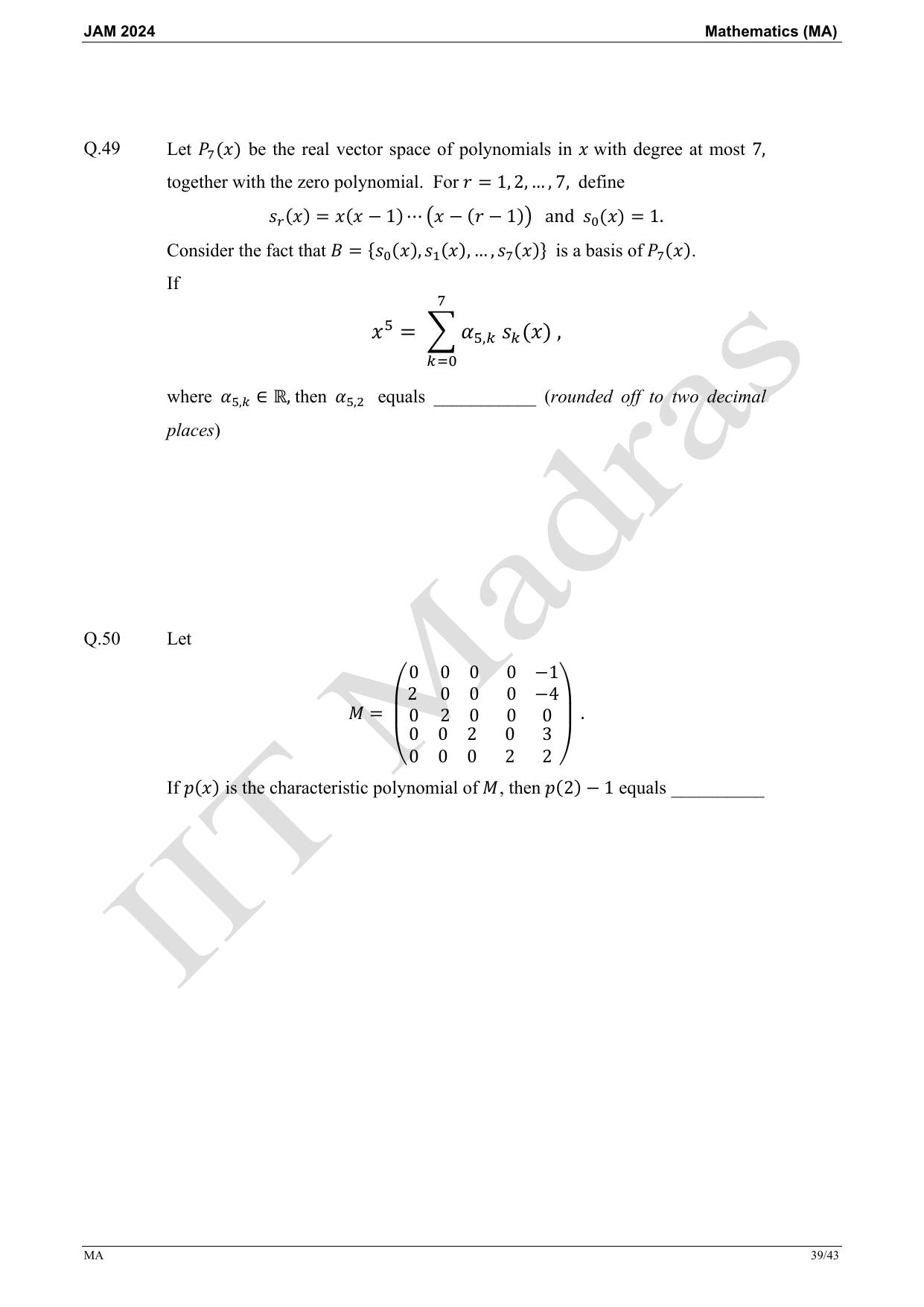 IIT JAM 2024 Mathematics (MA) Master Question Paper - Page 39