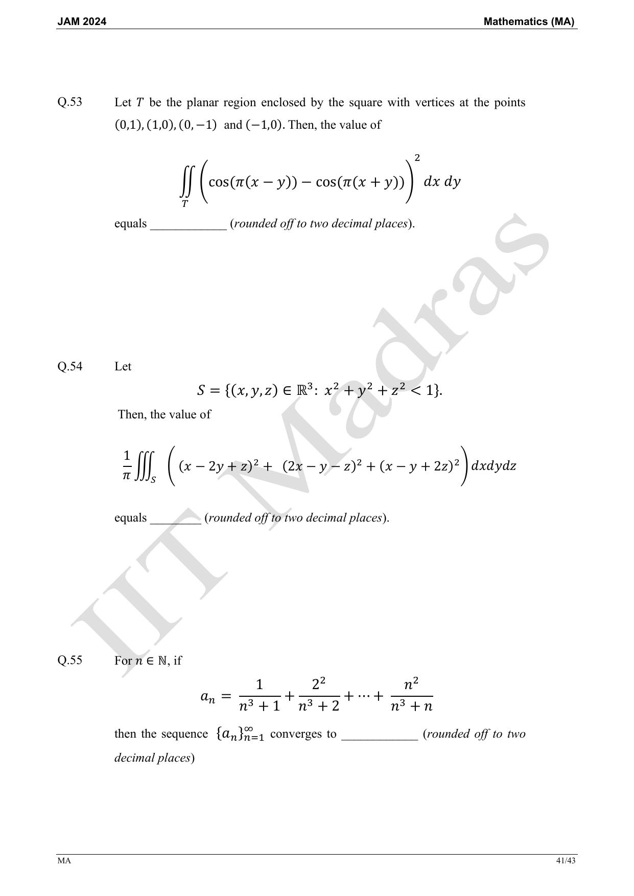 IIT JAM 2024 Mathematics (MA) Master Question Paper - Page 41