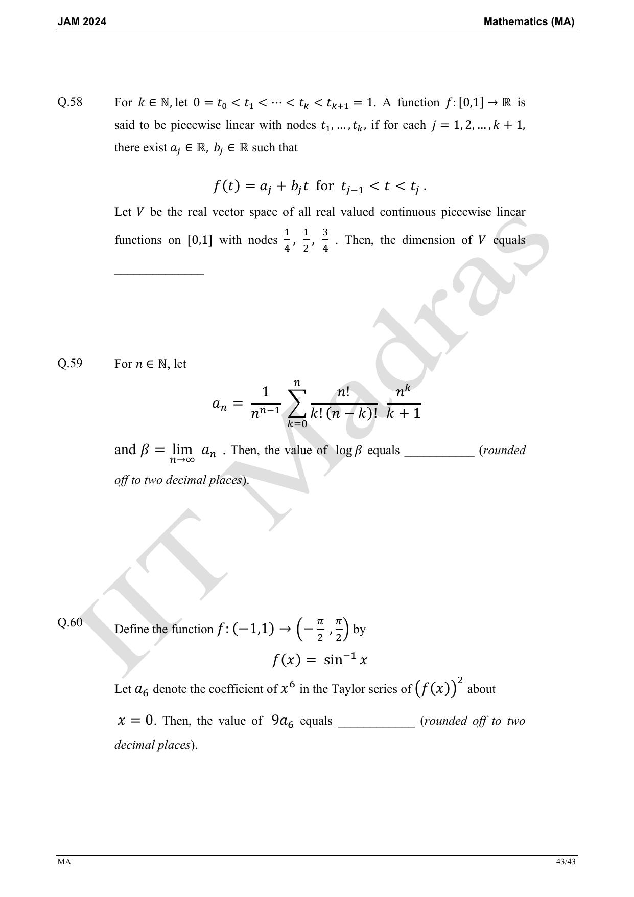 IIT JAM 2024 Mathematics (MA) Master Question Paper - Page 43
