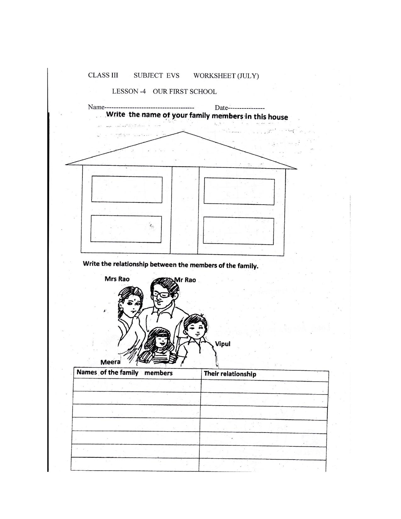 Worksheet for Class 3 EVS Assignment 19 The First School - Page 1
