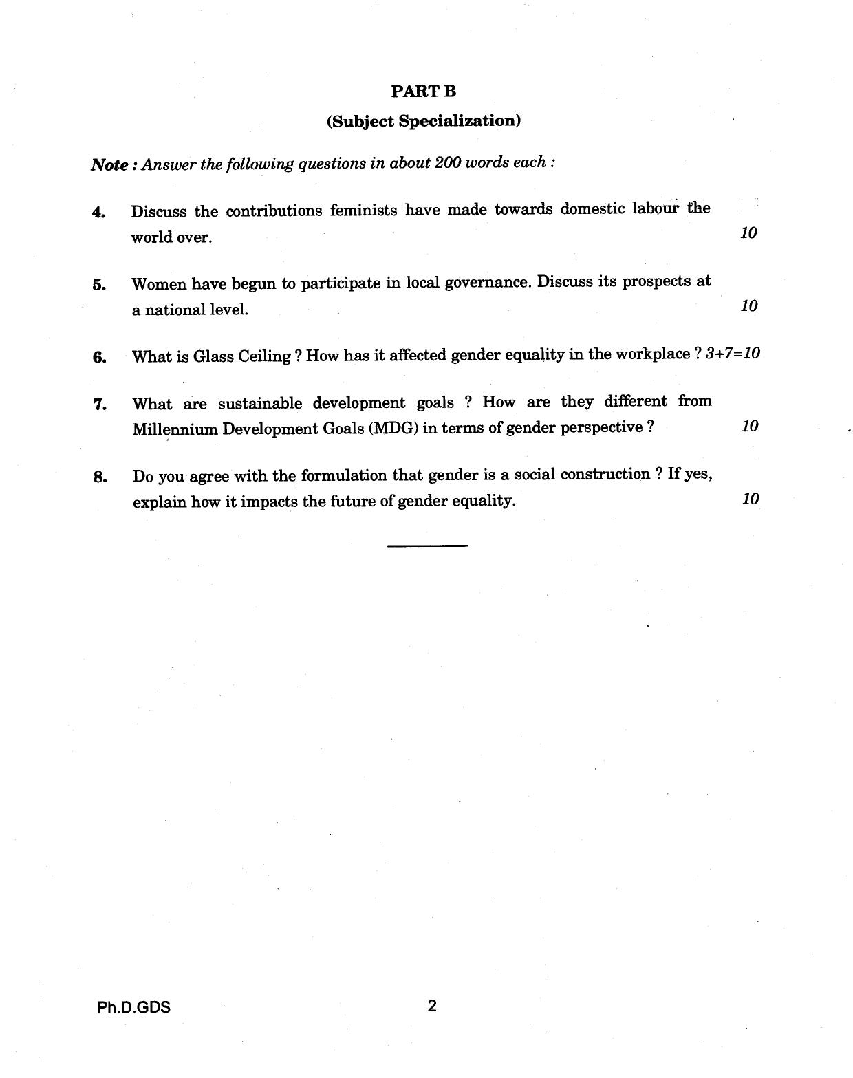 IGNOU PhD Entrance Test Ph.D (Gender And Development Studies) 2018 Question Paper - Page 2