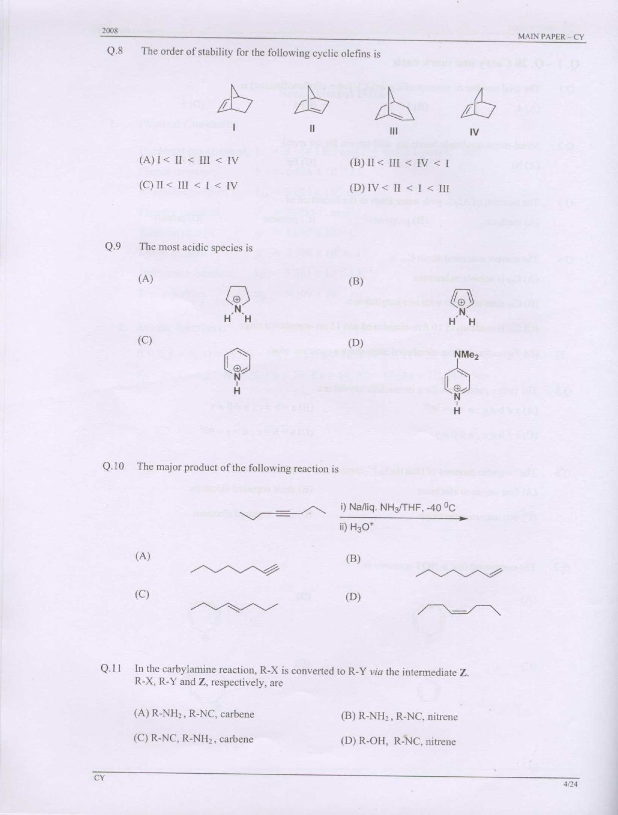 GATE 2008 Chemistry (CY) Question Paper with Answer Key - Page 4