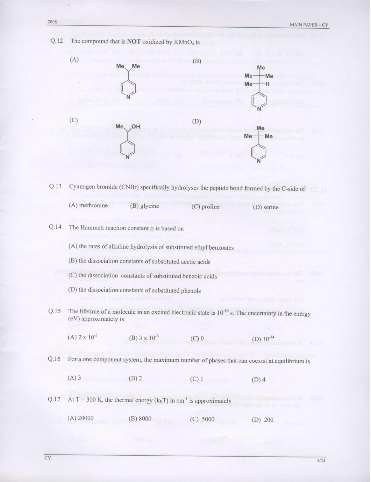 GATE 2008 Chemistry (CY) Question Paper with Answer Key - Page 5