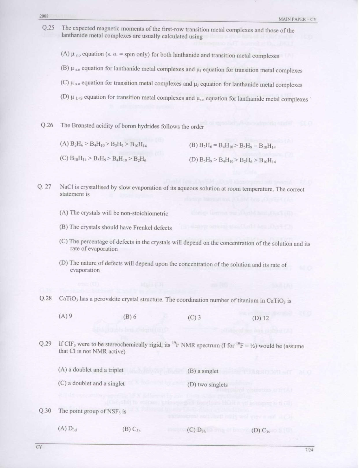 GATE 2008 Chemistry (CY) Question Paper with Answer Key - Page 7