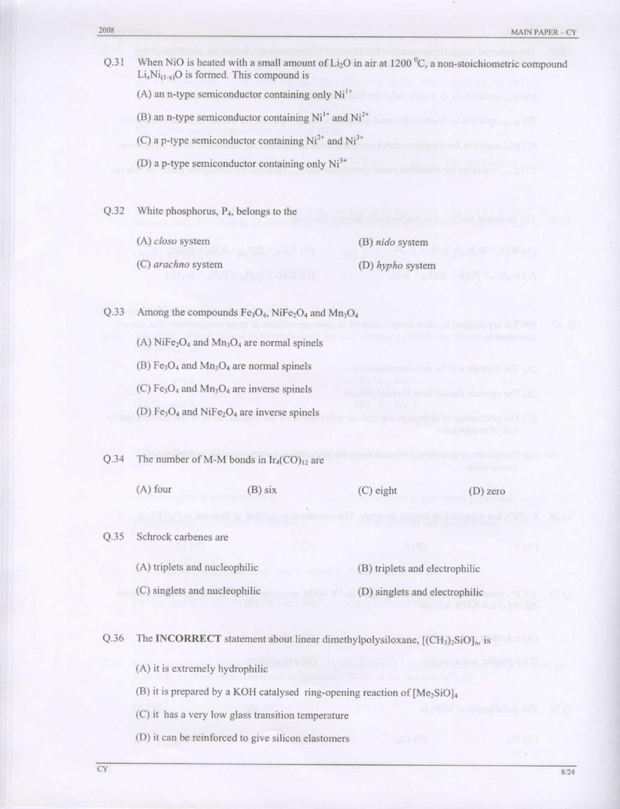 GATE 2008 Chemistry (CY) Question Paper with Answer Key - Page 8