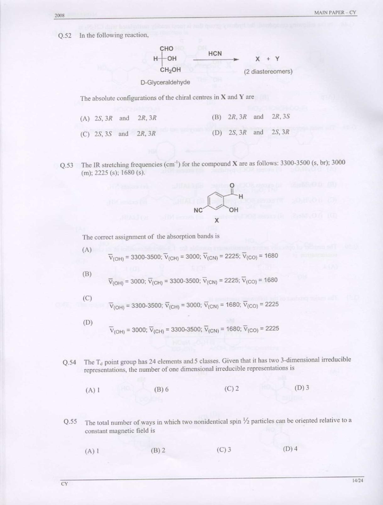 GATE 2008 Chemistry (CY) Question Paper with Answer Key - Page 14