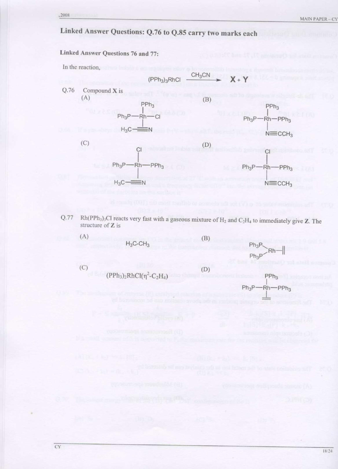 GATE 2008 Chemistry (CY) Question Paper with Answer Key - Page 18