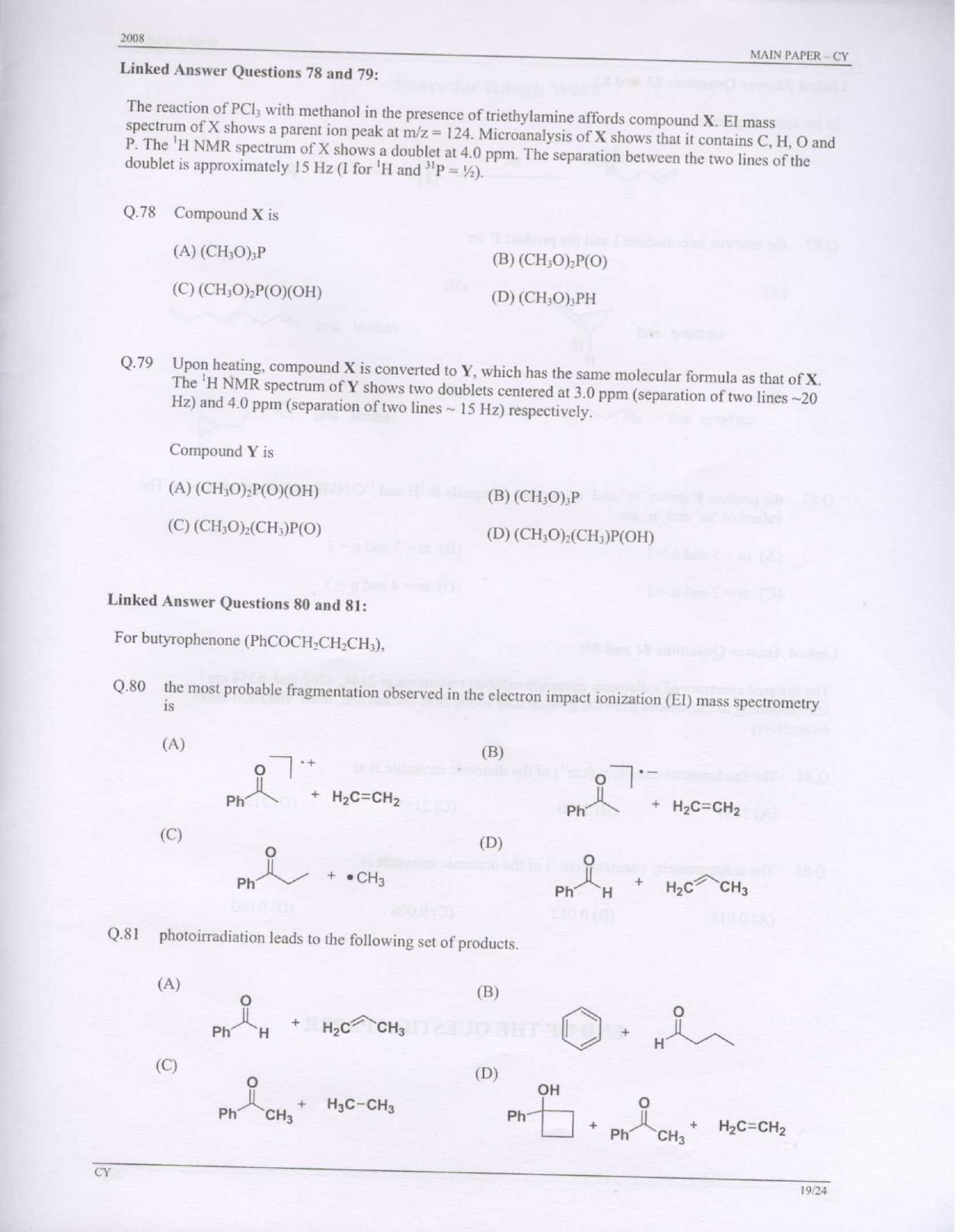 GATE 2008 Chemistry (CY) Question Paper with Answer Key - Page 19