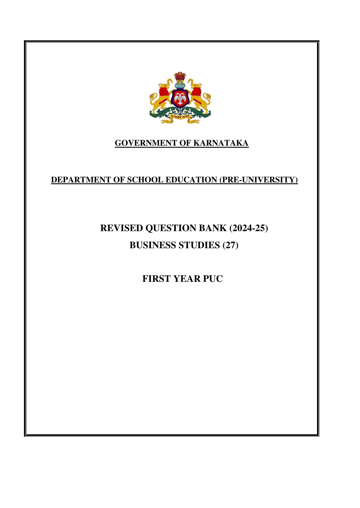 Karnataka 1st PUC Question Bank 2025 - Business Studies English - Page 1
