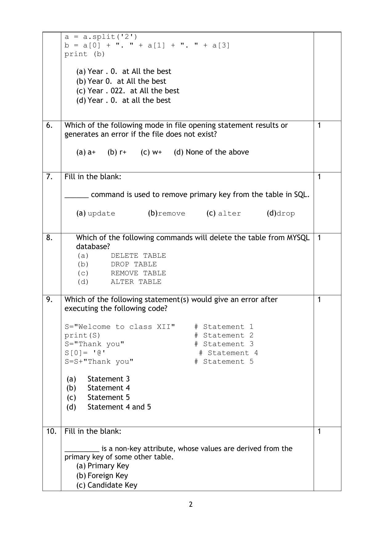 CBSE Class 12 Computer Science Sample Paper 2023 - Page 2