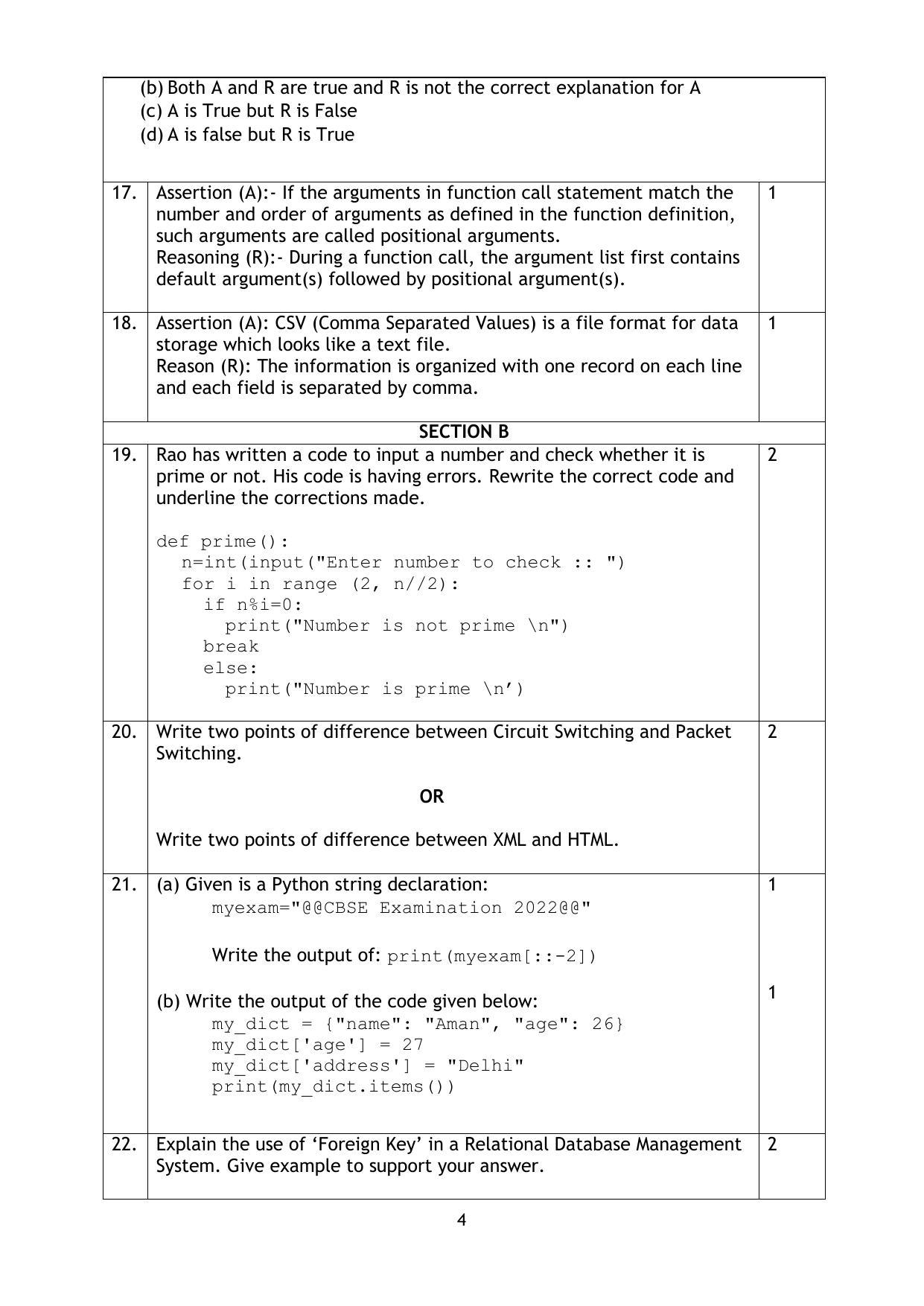 CBSE Class 12 Computer Science Sample Paper 2023 - Page 4