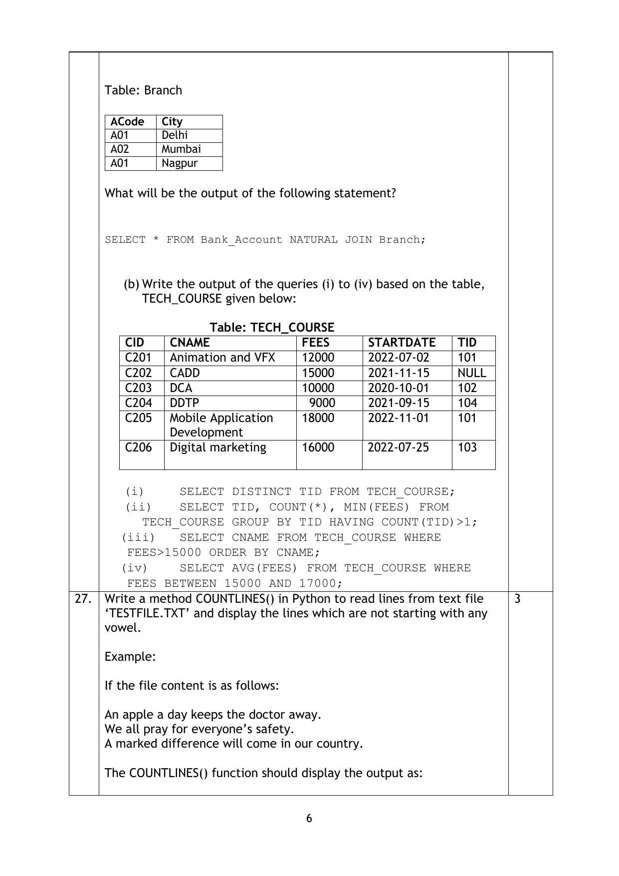 CBSE Class 12 Computer Science Sample Paper 2023 - Page 6
