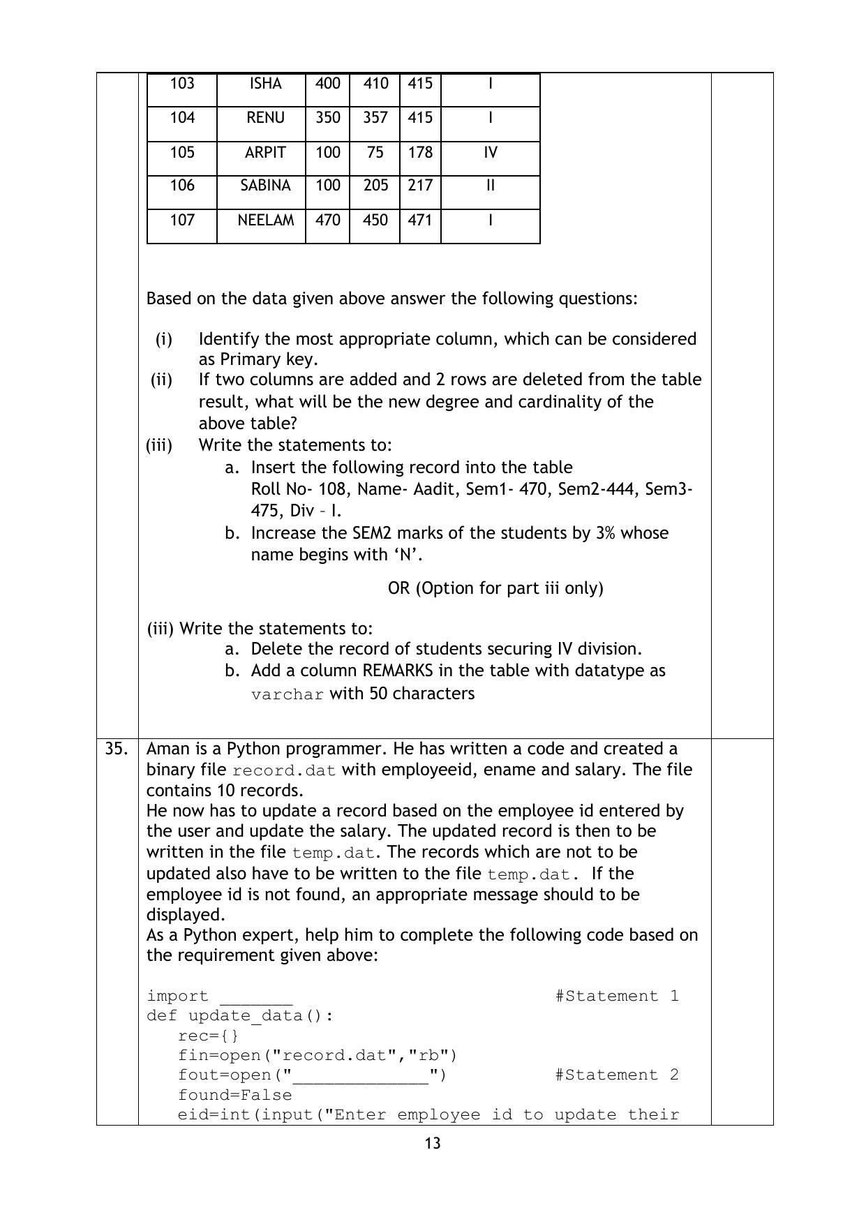 CBSE Class 12 Computer Science Sample Paper 2023 - Page 13
