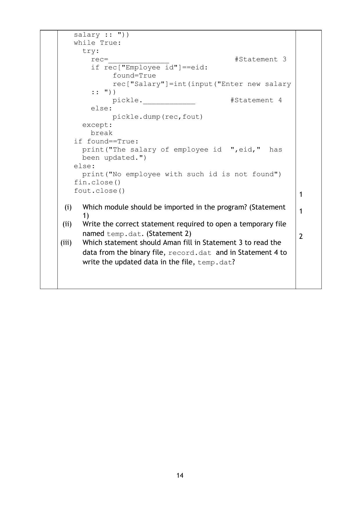 CBSE Class 12 Computer Science Sample Paper 2023 - Page 14