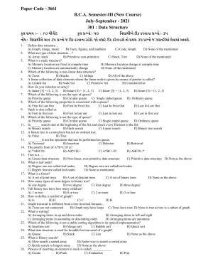 Hemchand North Gujarat University Sample Paper July-Sept 2021: B.C.A. Semester-III - 301 : Data Structure Paper Code - 3661 (New Course)