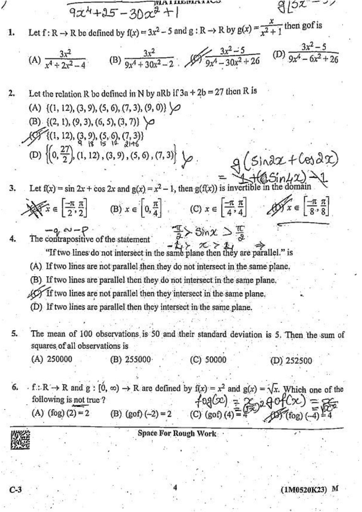 KCET 2023 Mathematics Set C-3 Question Paper - Page 1