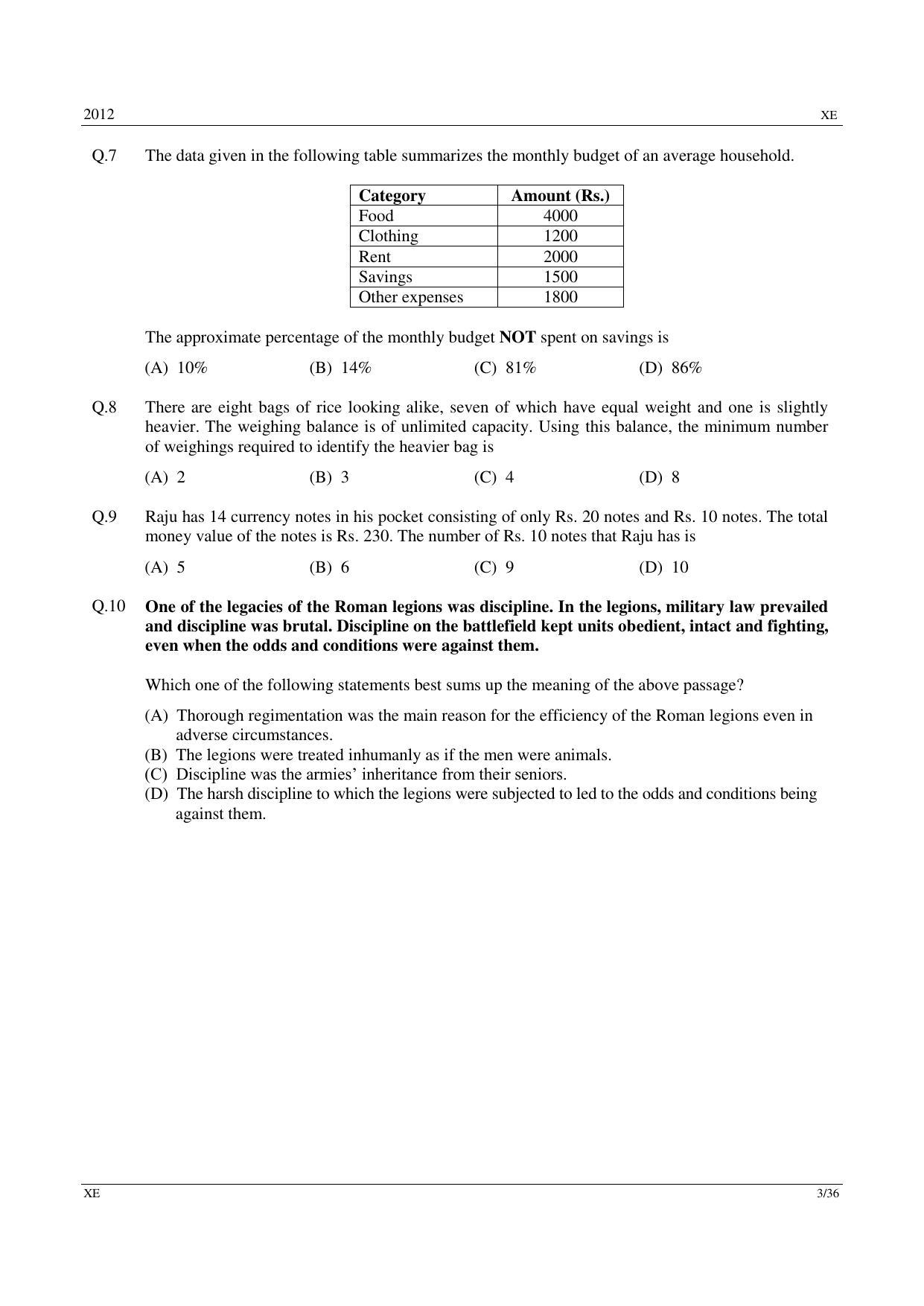 GATE 2012 Engineering Sciences (XE) Question Paper with Answer Key - Page 3