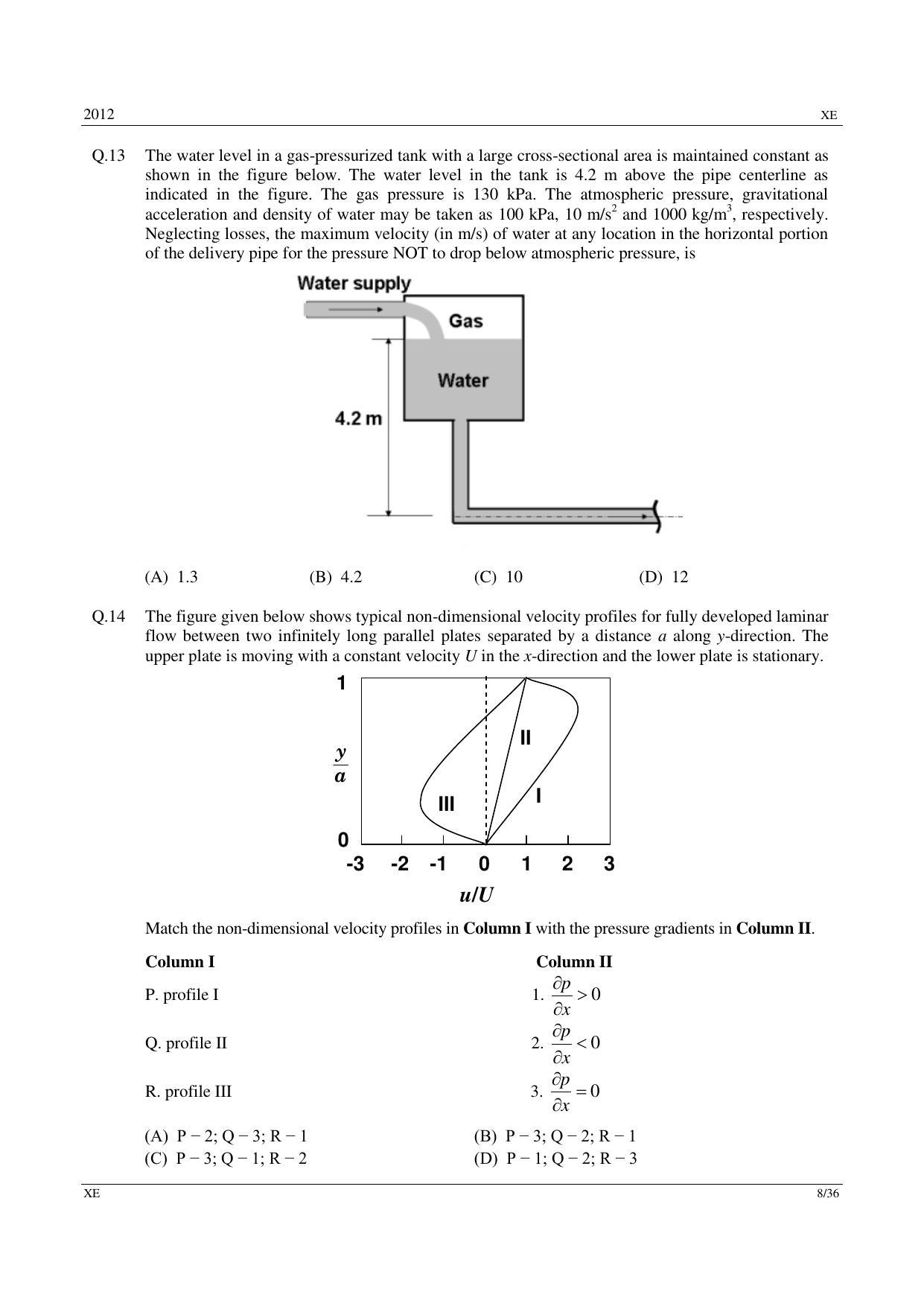 GATE 2012 Engineering Sciences (XE) Question Paper with Answer Key - Page 8