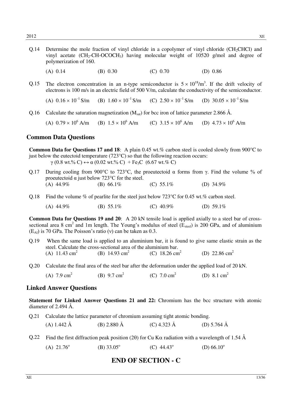 GATE 2012 Engineering Sciences (XE) Question Paper with Answer Key - Page 13