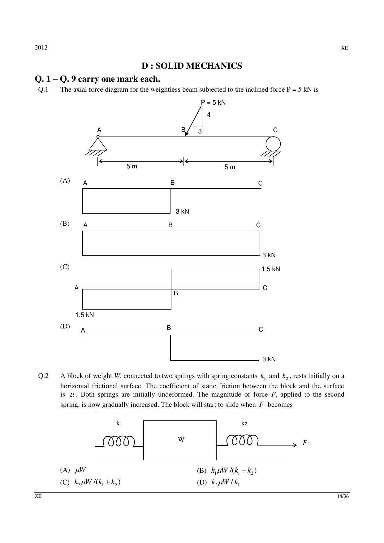 GATE 2012 Engineering Sciences (XE) Question Paper with Answer Key - Page 14