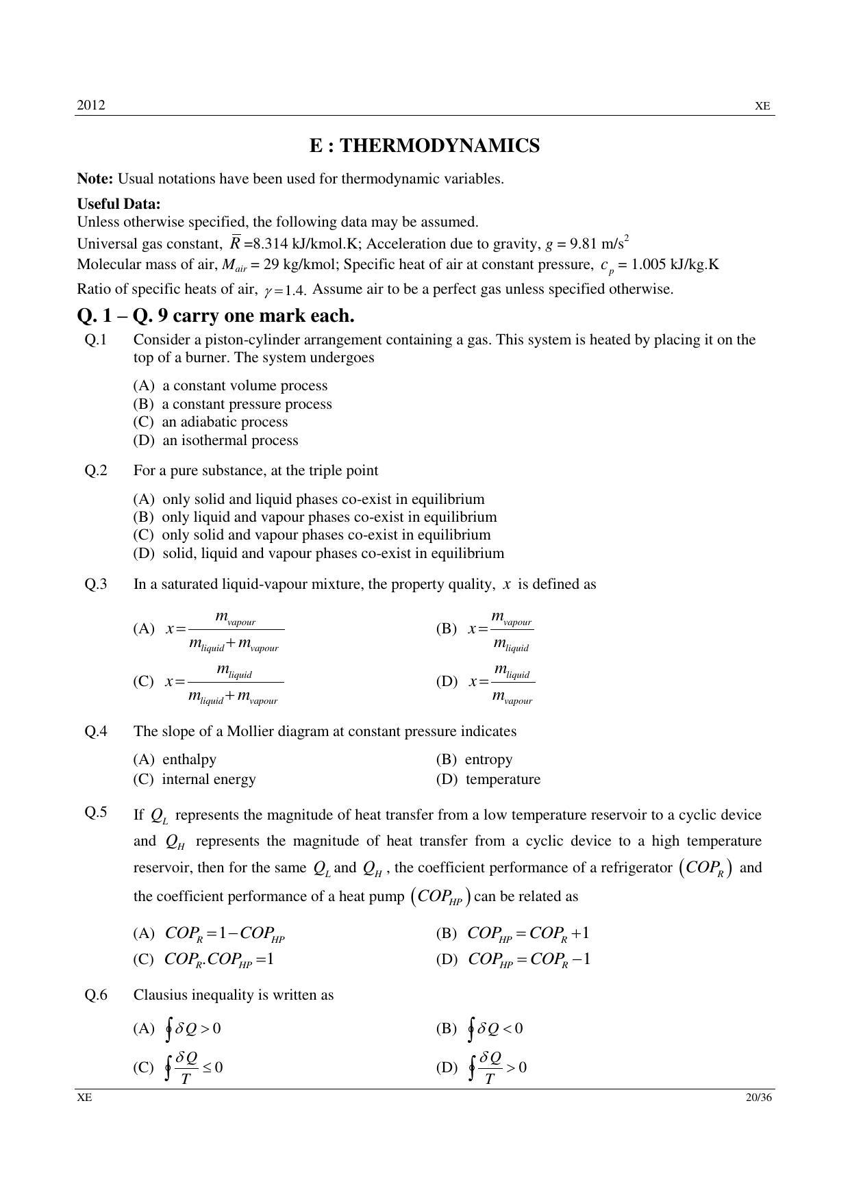 GATE 2012 Engineering Sciences (XE) Question Paper with Answer Key - Page 20