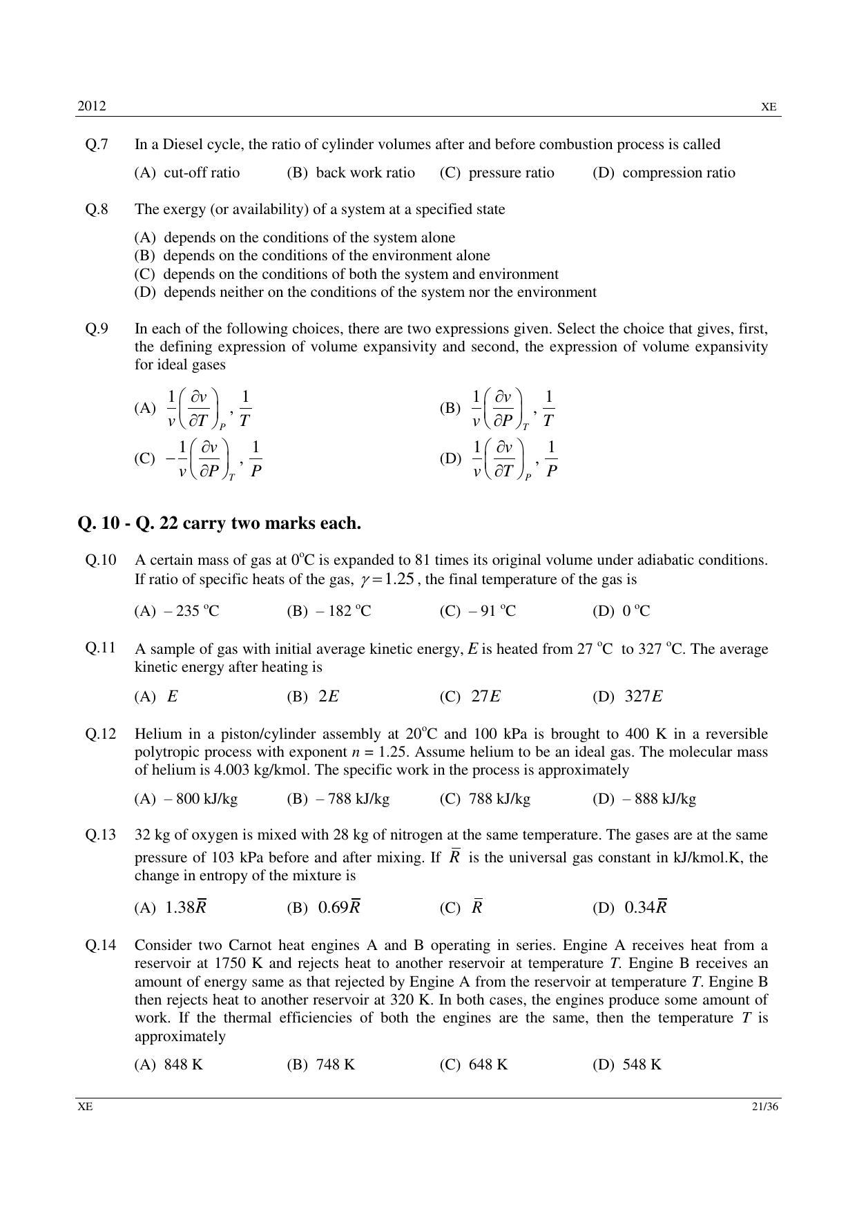 GATE 2012 Engineering Sciences (XE) Question Paper with Answer Key - Page 21