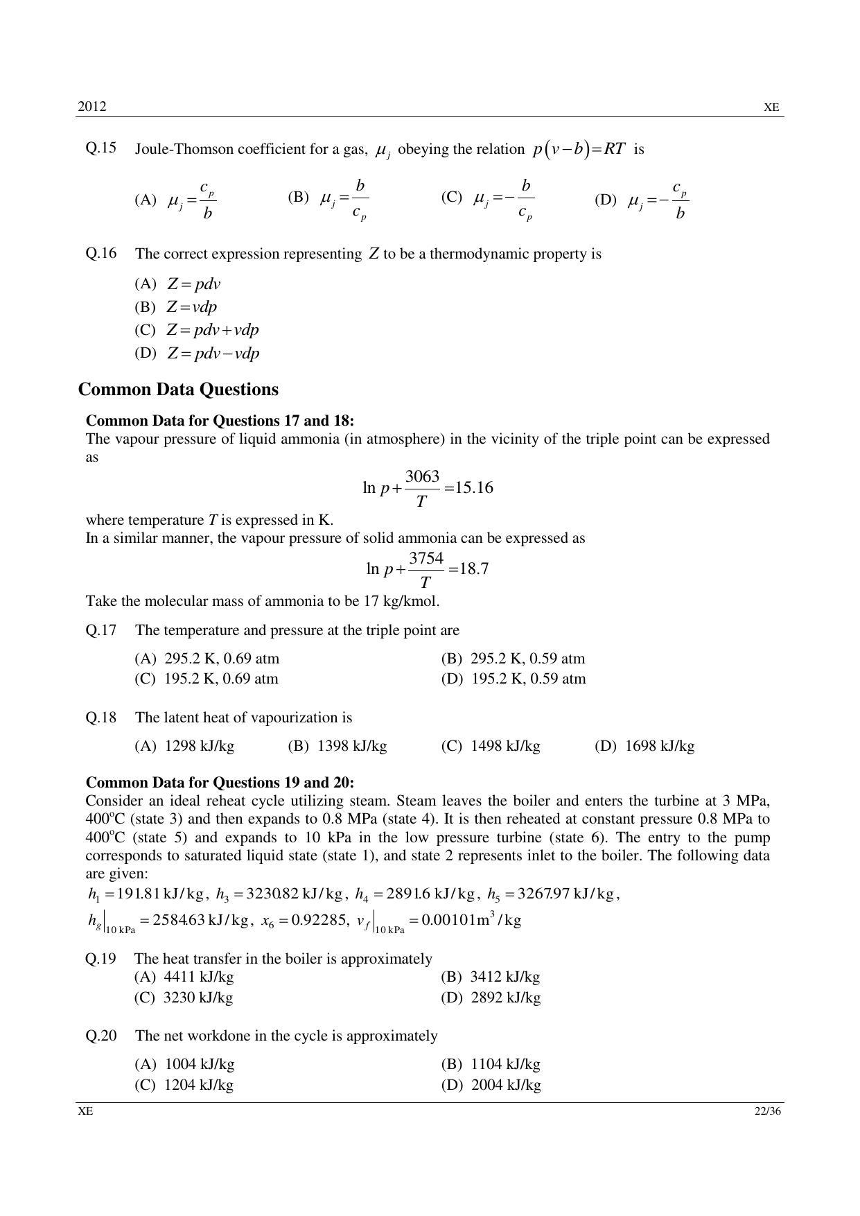GATE 2012 Engineering Sciences (XE) Question Paper with Answer Key - Page 22