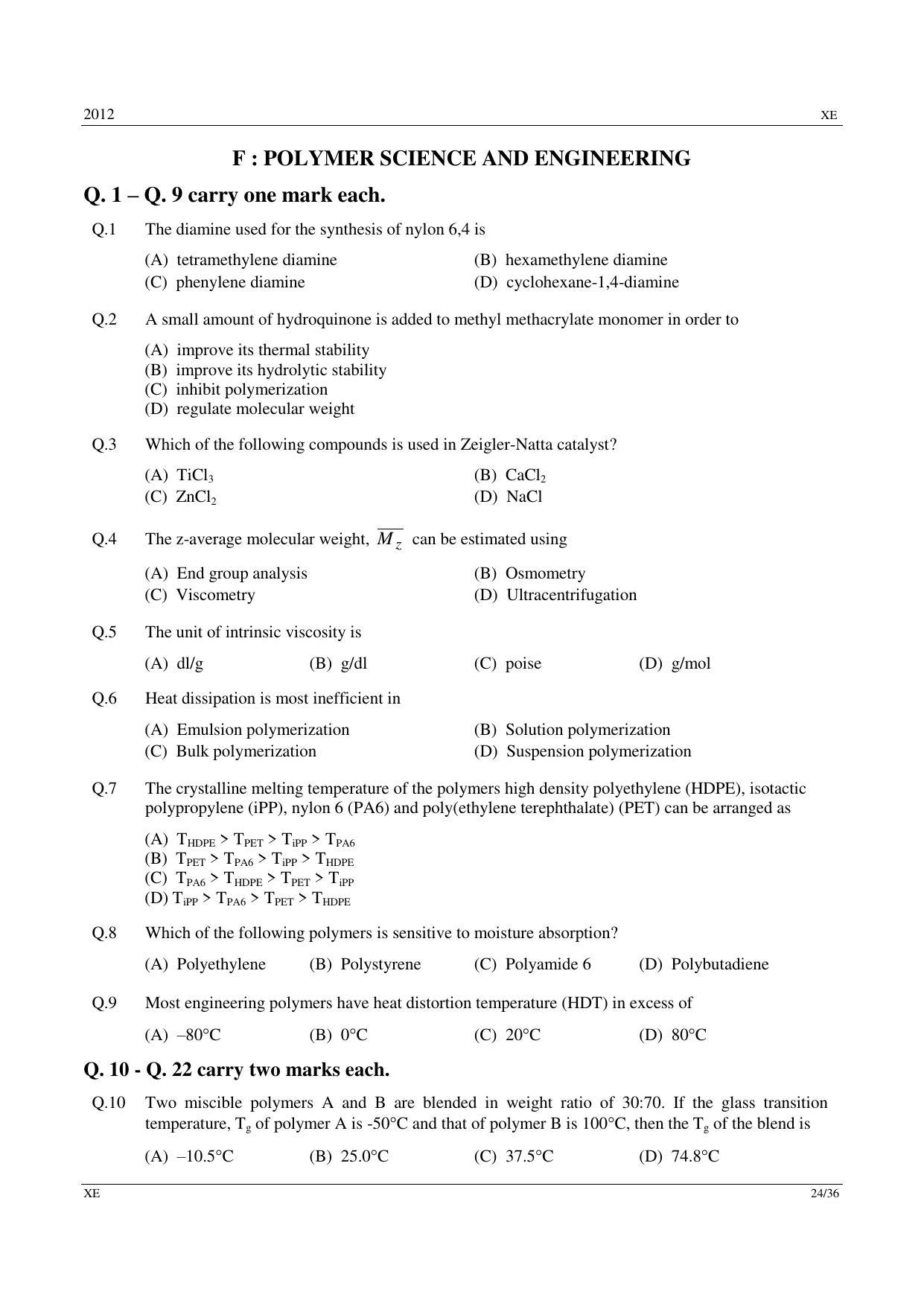 GATE 2012 Engineering Sciences (XE) Question Paper with Answer Key - Page 24
