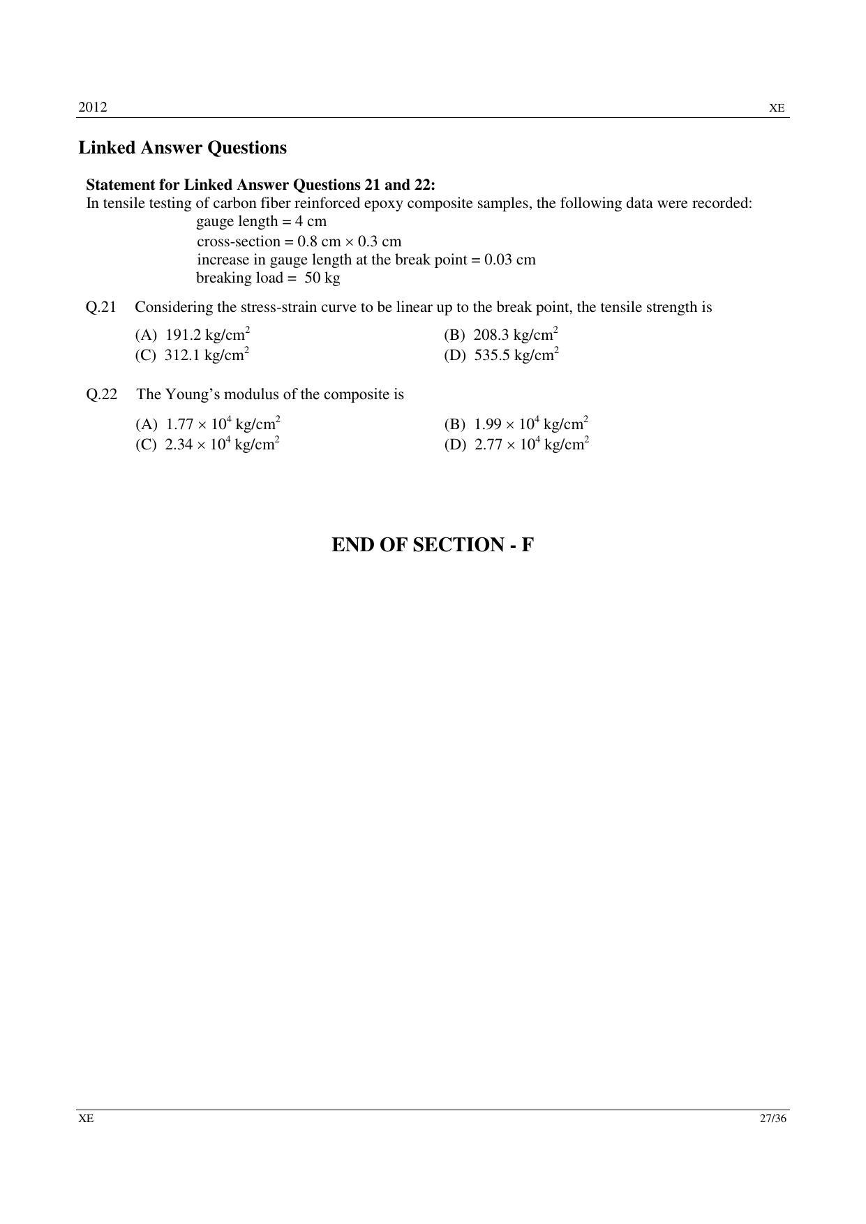 GATE 2012 Engineering Sciences (XE) Question Paper with Answer Key - Page 27