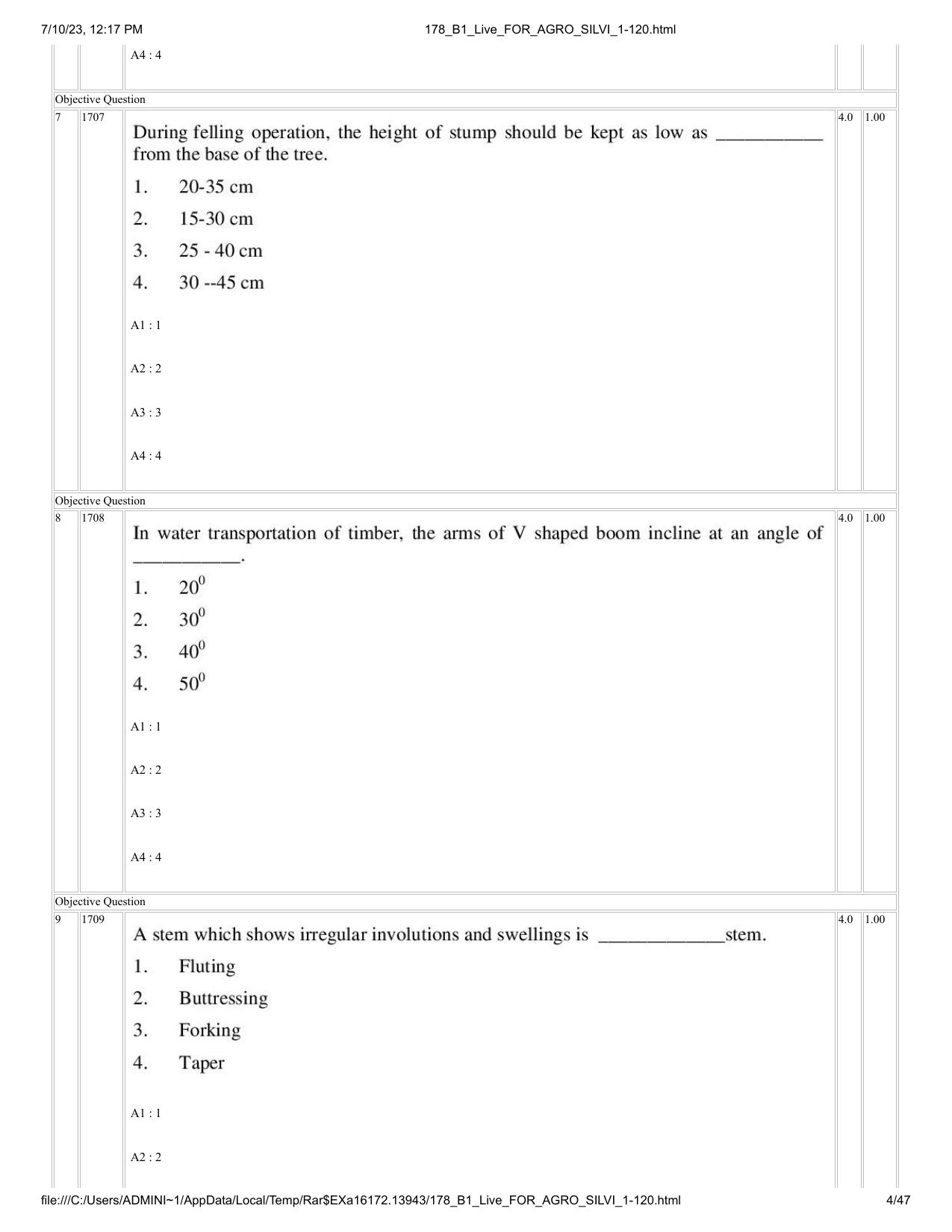 ICAR AIEEA PG 2023 FORESTRY AGROFORESTRY SILVICULTURE Question Paper - Page 4