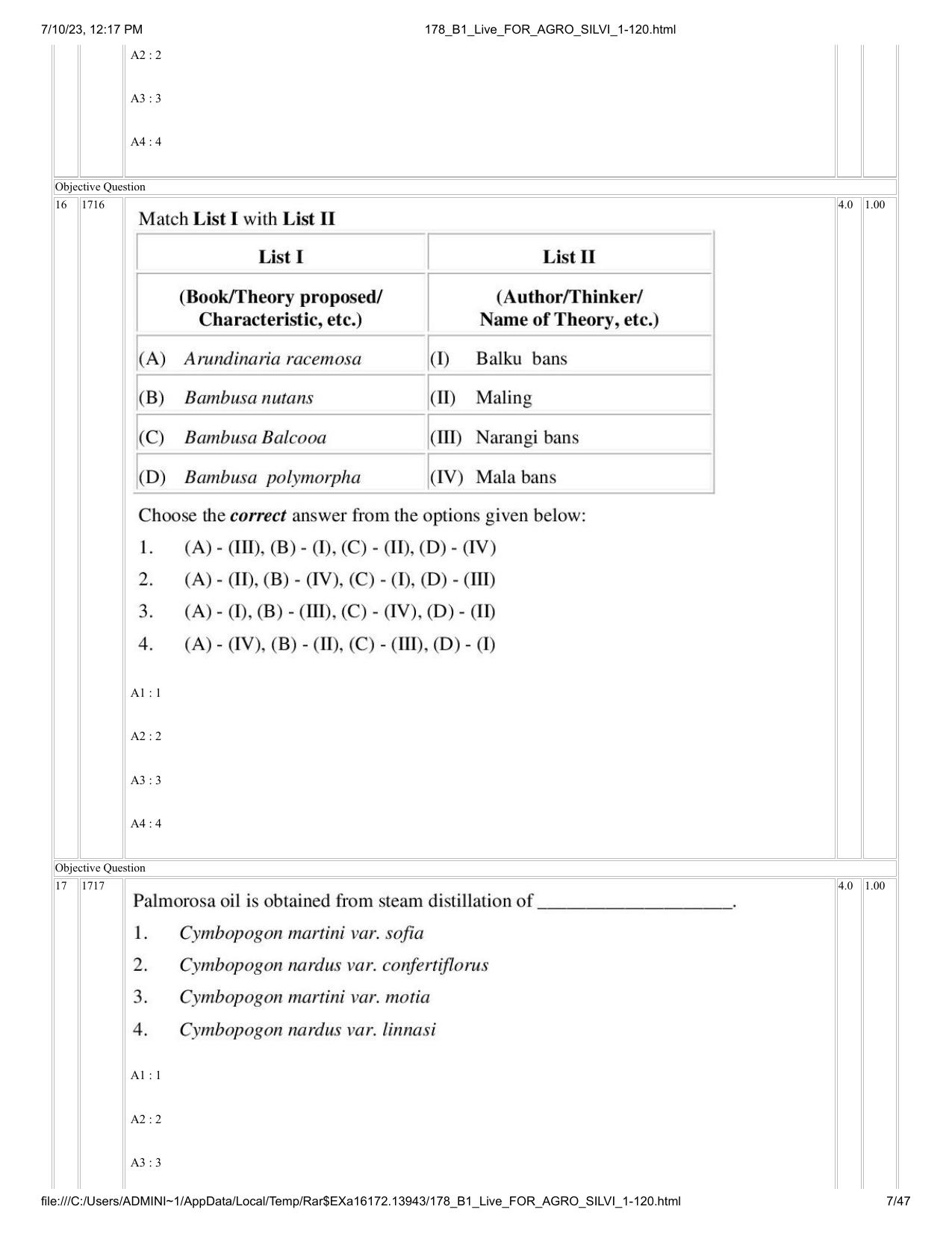 ICAR AIEEA PG 2023 FORESTRY AGROFORESTRY SILVICULTURE Question Paper - Page 7