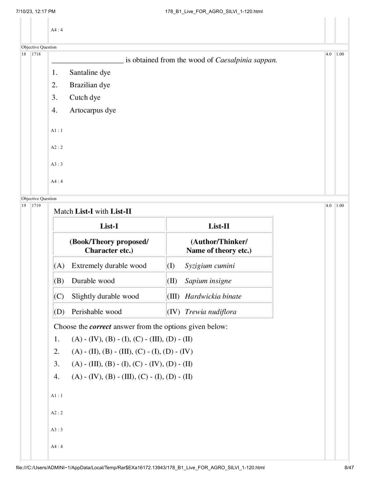 ICAR AIEEA PG 2023 FORESTRY AGROFORESTRY SILVICULTURE Question Paper - Page 8
