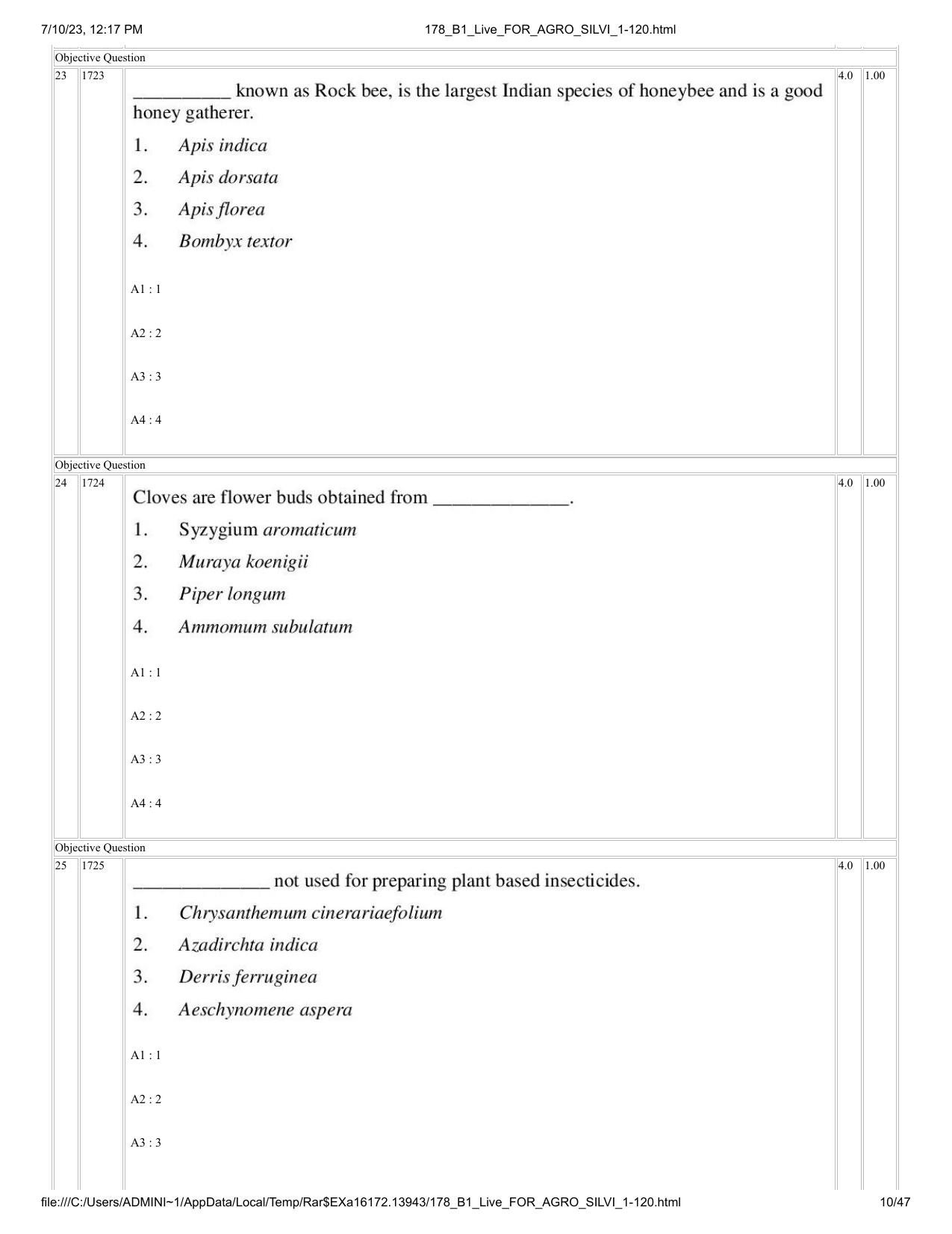 ICAR AIEEA PG 2023 FORESTRY AGROFORESTRY SILVICULTURE Question Paper - Page 10