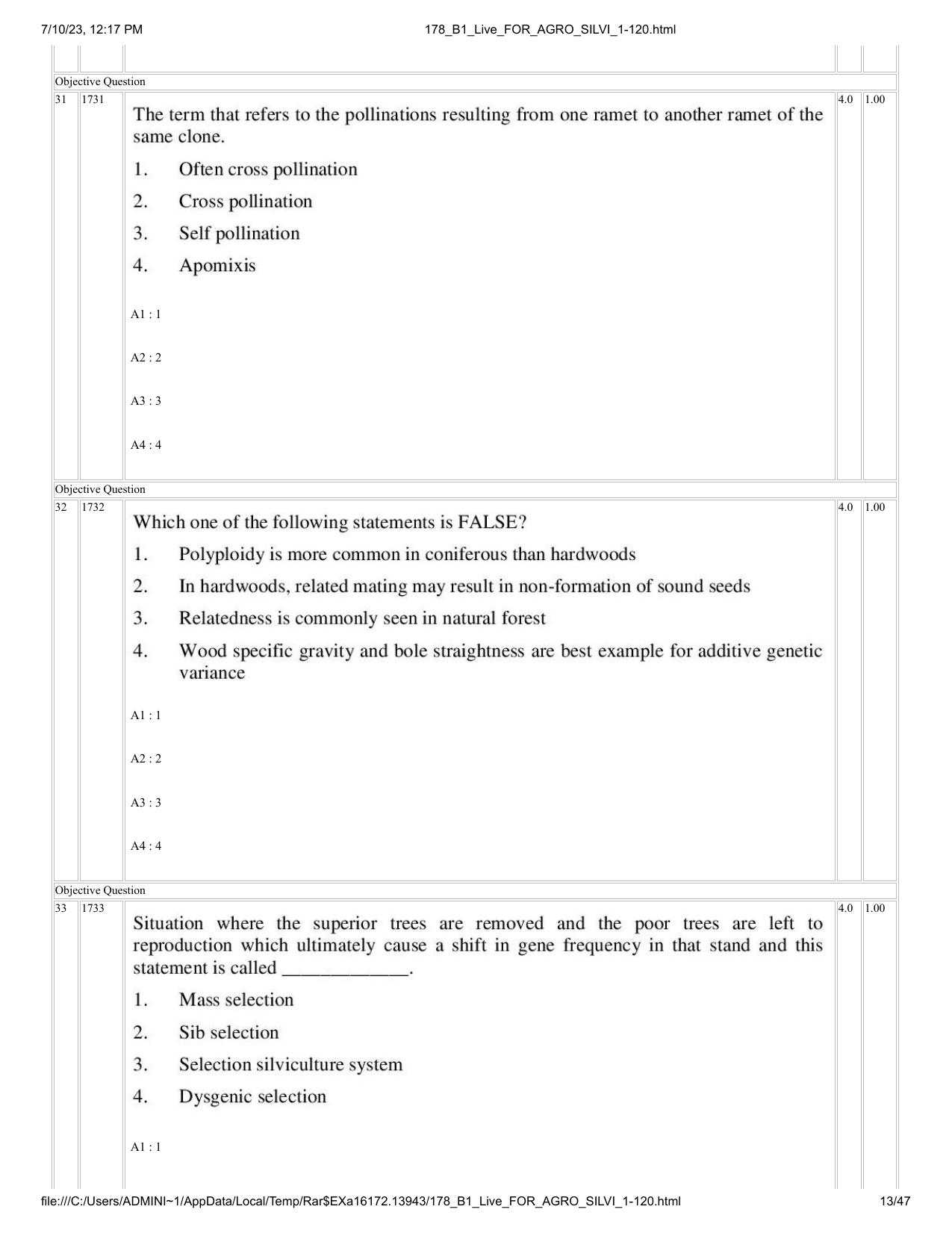 ICAR AIEEA PG 2023 FORESTRY AGROFORESTRY SILVICULTURE Question Paper - Page 13