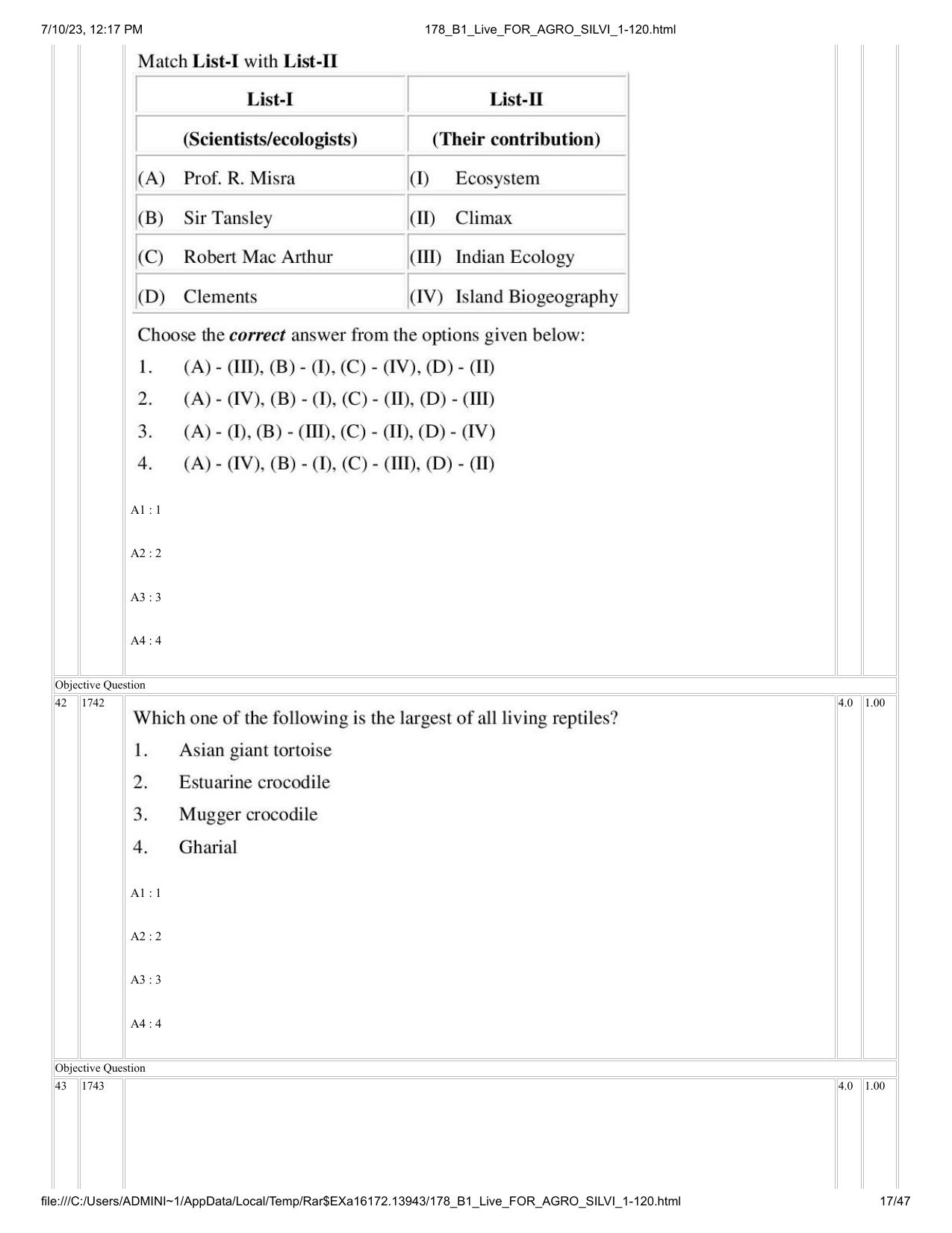 ICAR AIEEA PG 2023 FORESTRY AGROFORESTRY SILVICULTURE Question Paper - Page 17