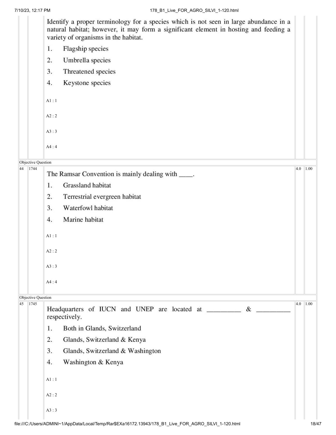 ICAR AIEEA PG 2023 FORESTRY AGROFORESTRY SILVICULTURE Question Paper - Page 18