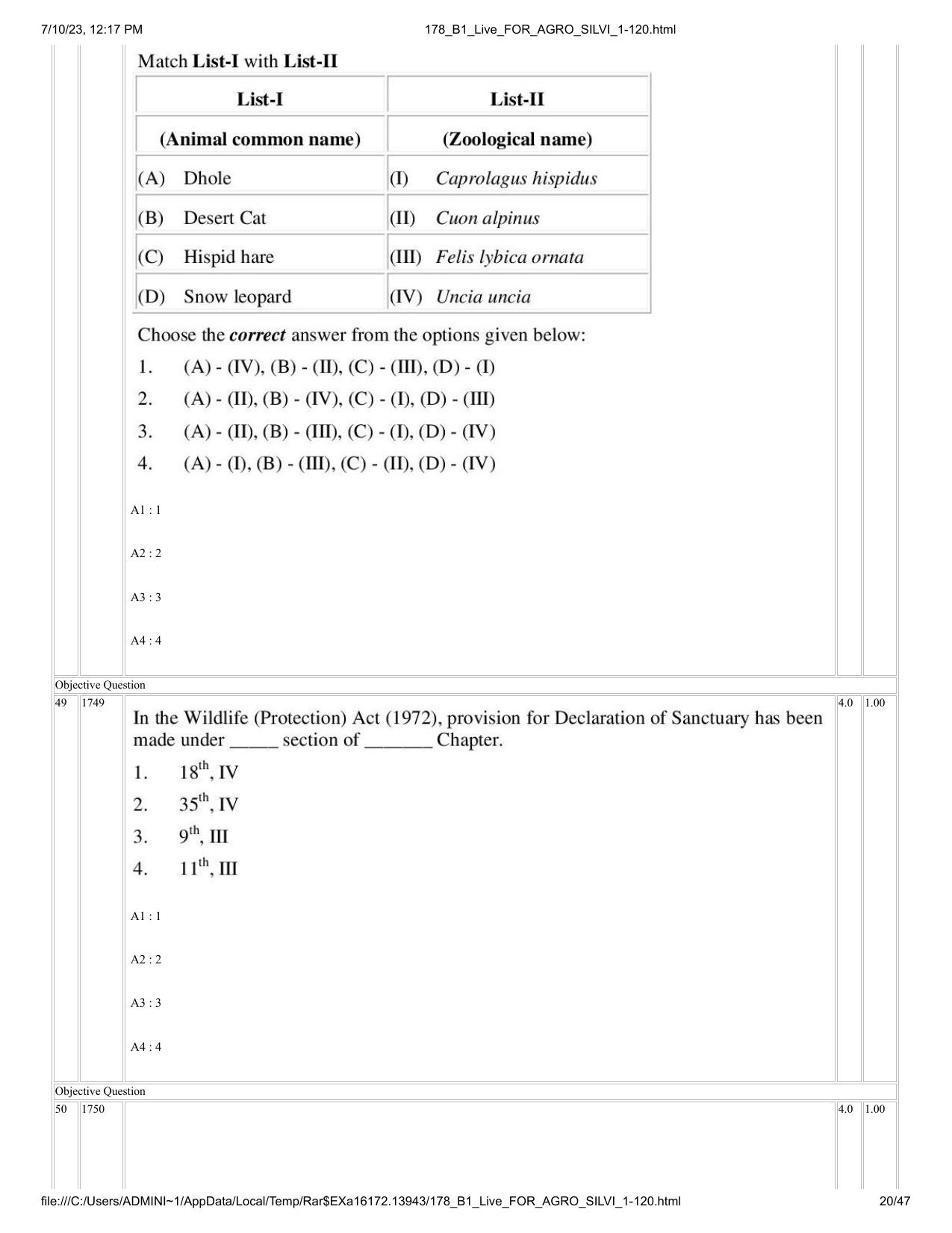 ICAR AIEEA PG 2023 FORESTRY AGROFORESTRY SILVICULTURE Question Paper - Page 20