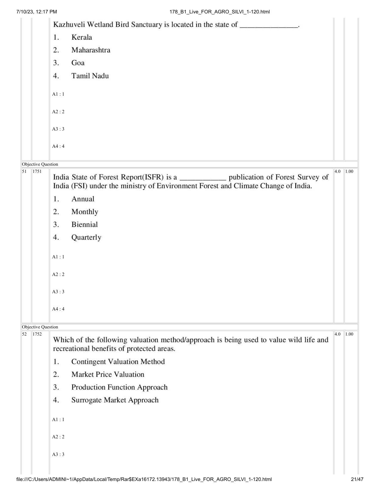 ICAR AIEEA PG 2023 FORESTRY AGROFORESTRY SILVICULTURE Question Paper - Page 21